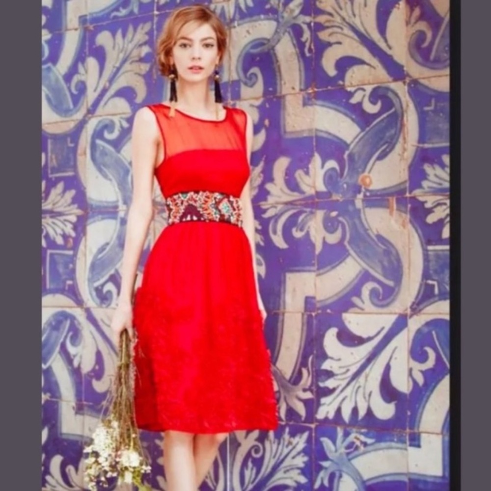 Anthropologie Caridad Red Silk Dress by Tiny Sz 6 - Picture 2 of 8